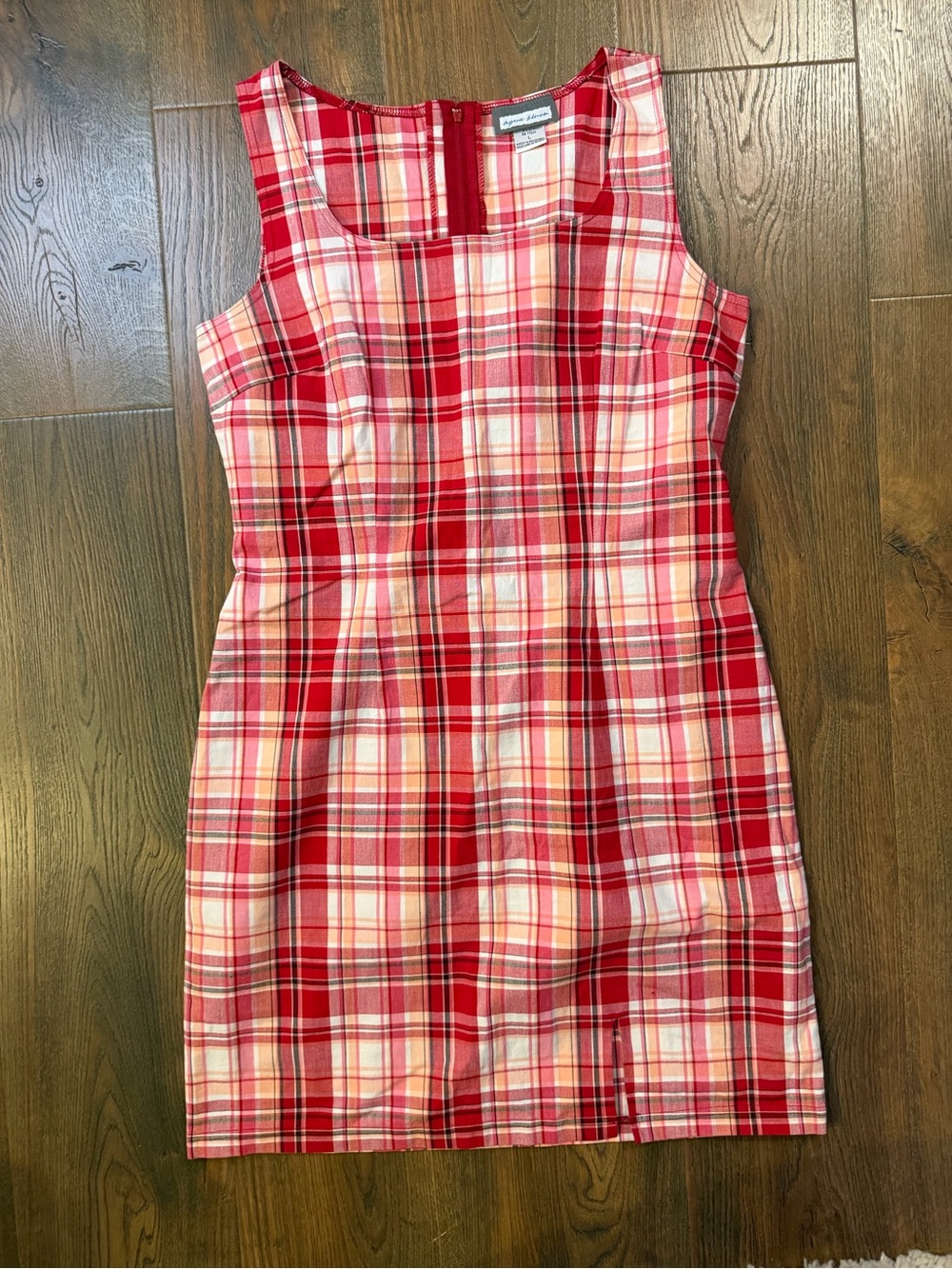 Aqua Blues Red Plaid Sleeveless Cotton Shift Dress- vintage Y2K vibe
